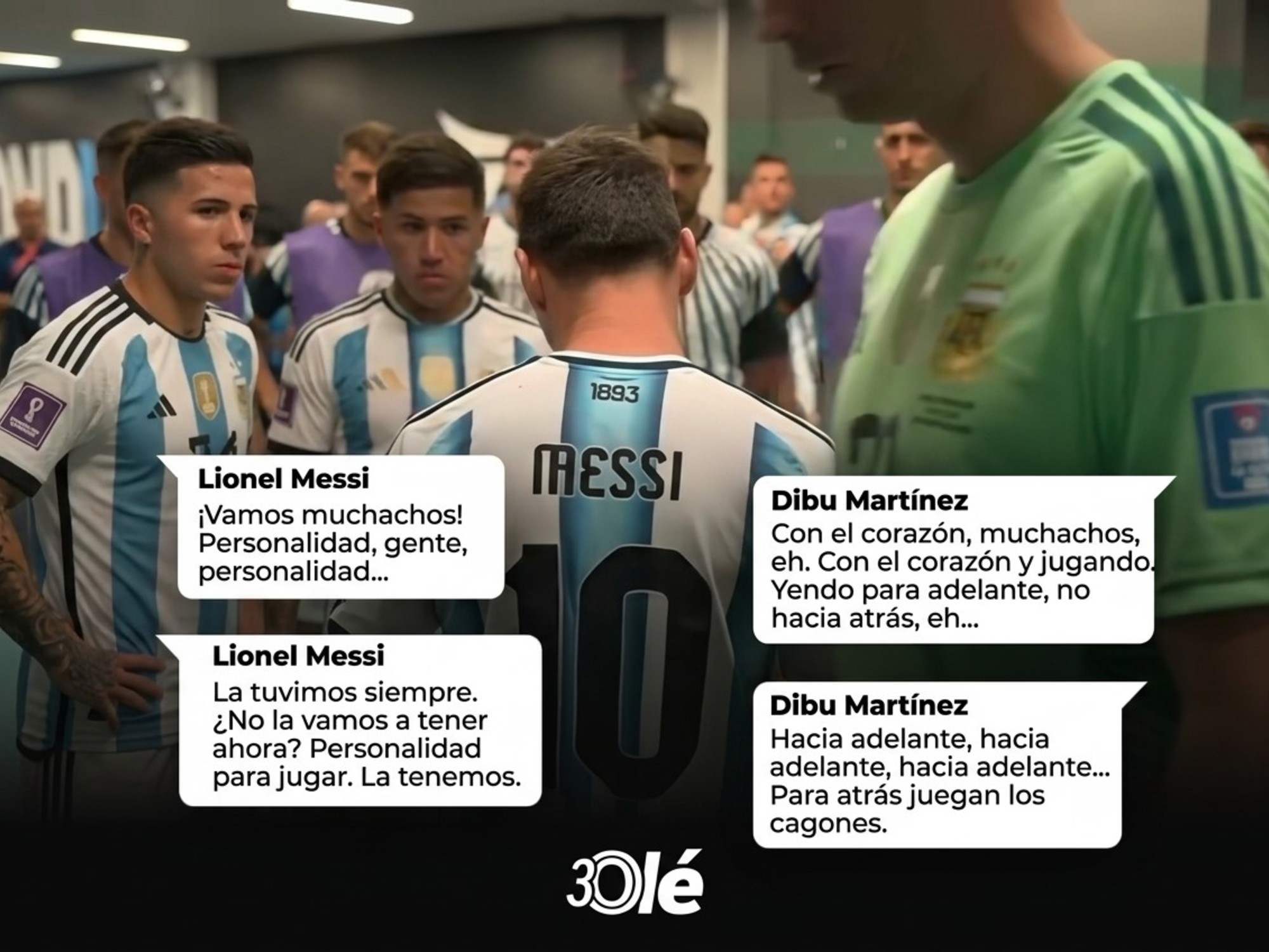 El pedido de Messi y el fuerte mensaje de Dibu en el entretiempo de la final: «Para adelante, para atrás van los cagones» :: Olé